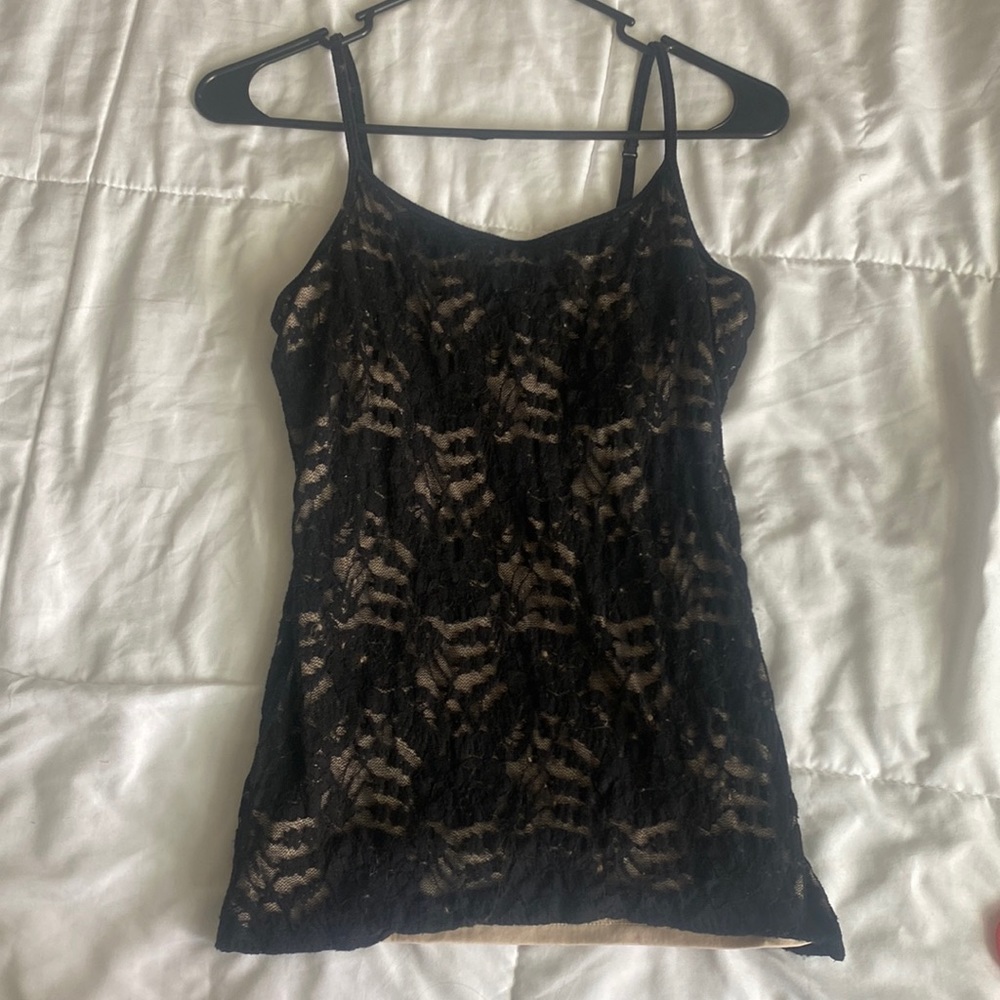 EXPRESS DISCONTINUED BEST LOVED BRA CAMI TOP BLACK BEIGE LACE SIZE LARGE WOMENS